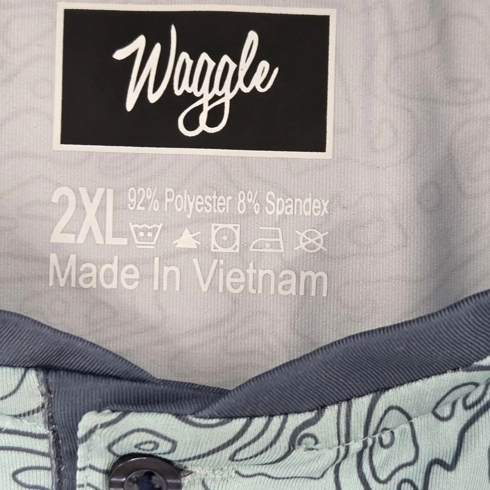 NEW Waggle Golf Polo Men's 2XL Green & Blue Performance Shirt Blade Collar NWT